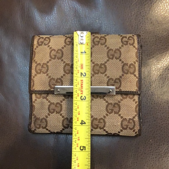 W GUCCI GG Trifold Canvas Jacquard Wallet Brown Leather Coin Purse Credit Cards - Picture 6 of 17